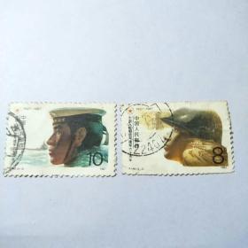 盖销邮票:1987年J140（4一2）（4一3）中国人民解放军建军六十周年.面值8分;10分共二枚.