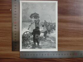 【现货 包邮】1890年小幅木刻版画《在赫尔戈兰岛登陆》(landung in helgoland)尺寸如图所示（货号400309）