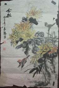 画家赵晨鹤手绘花鸟（画片）有埙坏尺寸65公分×43公分