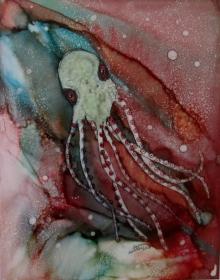 稀缺， 签名《艺术家林恩科勒的 章鱼》2018年出版，  11x14英寸