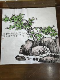 著名画家 林凡 画绿色梅花 尺寸68X68厘米