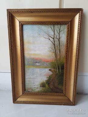 欧洲油画，名家原作旧藏：   湖畔晚霞