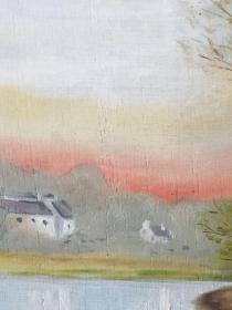 欧洲油画，名家原作旧藏：   湖畔晚霞