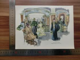 【现货 包邮】1890年小幅木刻版画《在丝绸品商店》(im seidenwaarenlager  )尺寸如图所示（货号400199）