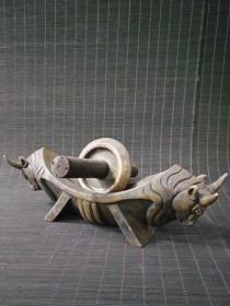 老黄铜犇牛药碾子 包浆醇厚