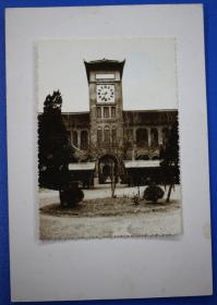 八十年代上海市松江县第二中学校园内钟楼原版黑白老照片