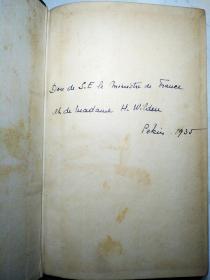 1935年 法国驻华公使 H. Wilden 韦礼德 捐赠 北京法国图书馆 《瓦伦西亚》