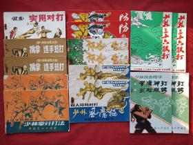 少林武功《武术实用对打、擒拿连手短打、徒手防身术（少林拳对打法）、双人攻防对打（少林风魔棍）、少林技击精华（罗汉神打、武松脱铐）、少林三十六跌打、少林合战拳2、防身术》共十五册汇总发布（武功入门、套路图解、锋芒初露、技击精华、传统套路、国宝精华、正宗名拳、系统图解，约七八十年代左右中国嵩山少林寺出品）