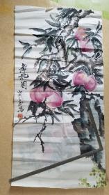 寿桃图（98cm×49cm）手绘作品