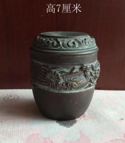 高浮雕花鸟铜盖罐7731