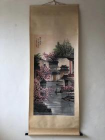 现代著名国画大师【白雪石】四尺中堂国画《漓水渔家》工笔纯手绘 原裱立轴精品 有铭文款识 朱红印章 品如图