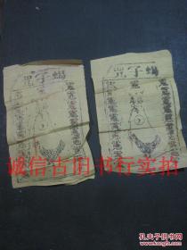 清代或民国黄色薄纸民俗实物-蝎子咒符 两张合售 19.7*13.4CM