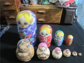俄罗斯彩绘手绘套娃俄罗斯娃娃玩具2组。