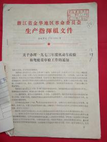 浙江省金华地区关于办理1973年度机动车检验和驾驶员审验的通知
