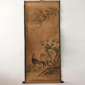 仿古字画 中堂画国画 风景动物画白石雄鸡报晓图家居装饰画挂画