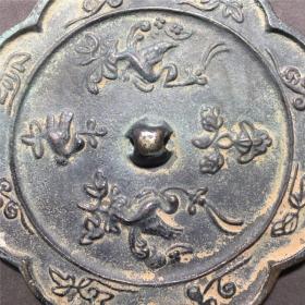 古玩古董汉代青铜镜避邪招财仿古铜镜圆形梅花飞鸟摆件直径13厘米