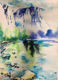 洪彦  水彩画 景  38x52 cm 1985 日本发货