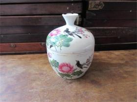 花鸟粉罐糖缸盖碗民国瓷器名家瓷器粉盒包老收藏过去大户人家陪嫁