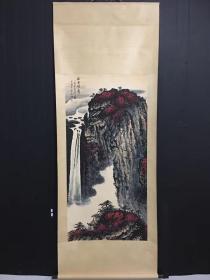 现代著名画家【魏紫熙】四尺中堂国画《泼墨山水》工笔手绘 原裱立轴精品 有铭文款识 朱红印章 品如图