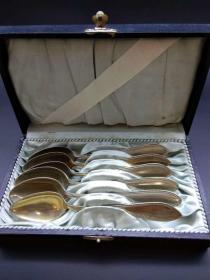 西洋 欧洲古董 餐具 镀银 ALPACCA 勺子 汤匙 调羹 带盒子 可以分开出售
