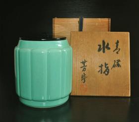 ▲民国日本青瓷漆盖瓜棱老水指/茶罐 回流古董陶瓷器茶道茶具