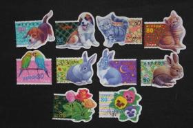 【日本信销邮票】1998-99年问候祝贺类G4-G5爱心、猫、狗、兔10全/异型