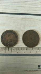 中华民国开国纪念币2枚美品，包老包真。