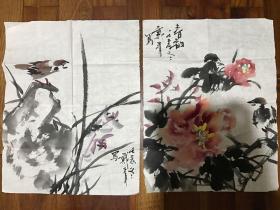 画家戴清花鸟小品两幅