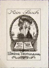 德国艺术家“Künstler unbekannt”铜版藏书票——《原野书籍》
