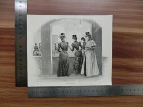 【现货 包邮】1890年小幅木刻版画《尖锐的批评》(scharfe kritik)尺寸如图所示（货号400266）