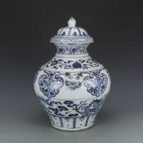 ★特价秒杀1980元★精品瓷器■【★★元青花龙凤纹兽耳盖罐