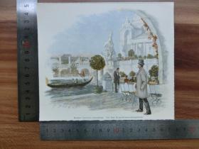 【现货 包邮】1890年小幅木刻版画《柏林贸易展》(berliner gewerbeausstellung)尺寸如图所示（货号400269）