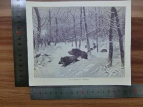【现货 包邮】1890年小幅木刻版画《遇到猎手》(doublette)尺寸如图所示（货号400270）
