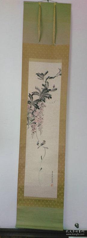 回流字画民国老花鸟画纸本绫裱五云道人款紫藤小鸟图原装932