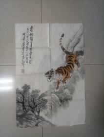 072    近代画虎大师  著名画家 胡爽庵   老虎长啸图