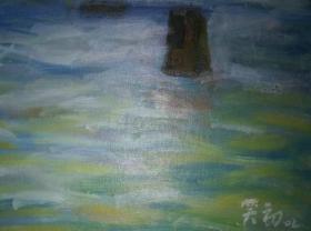 著名画家带框布面油画《湖光》—【低价拍售完为止】油画作品（*U-WPQYVF）