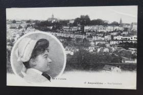 {会山书院}43#1924年8月8日法国（昂古莱姆城镇）实寄明信片贴邮票1枚、销2个邮戳