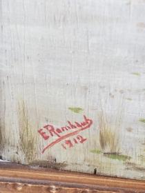 欧洲油画，名家原作旧藏：   湖畔晚霞