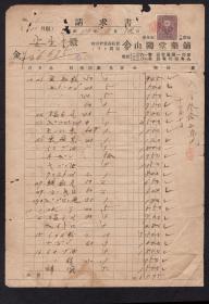 ［Q-74］台北市新起町山阳堂药铺昭和13年（1938.11.07）请求书A4二页/安生堂（药房）购买定效散等合计36.675/销日本政府收入印纸叁钱，12.5X12.8厘米。