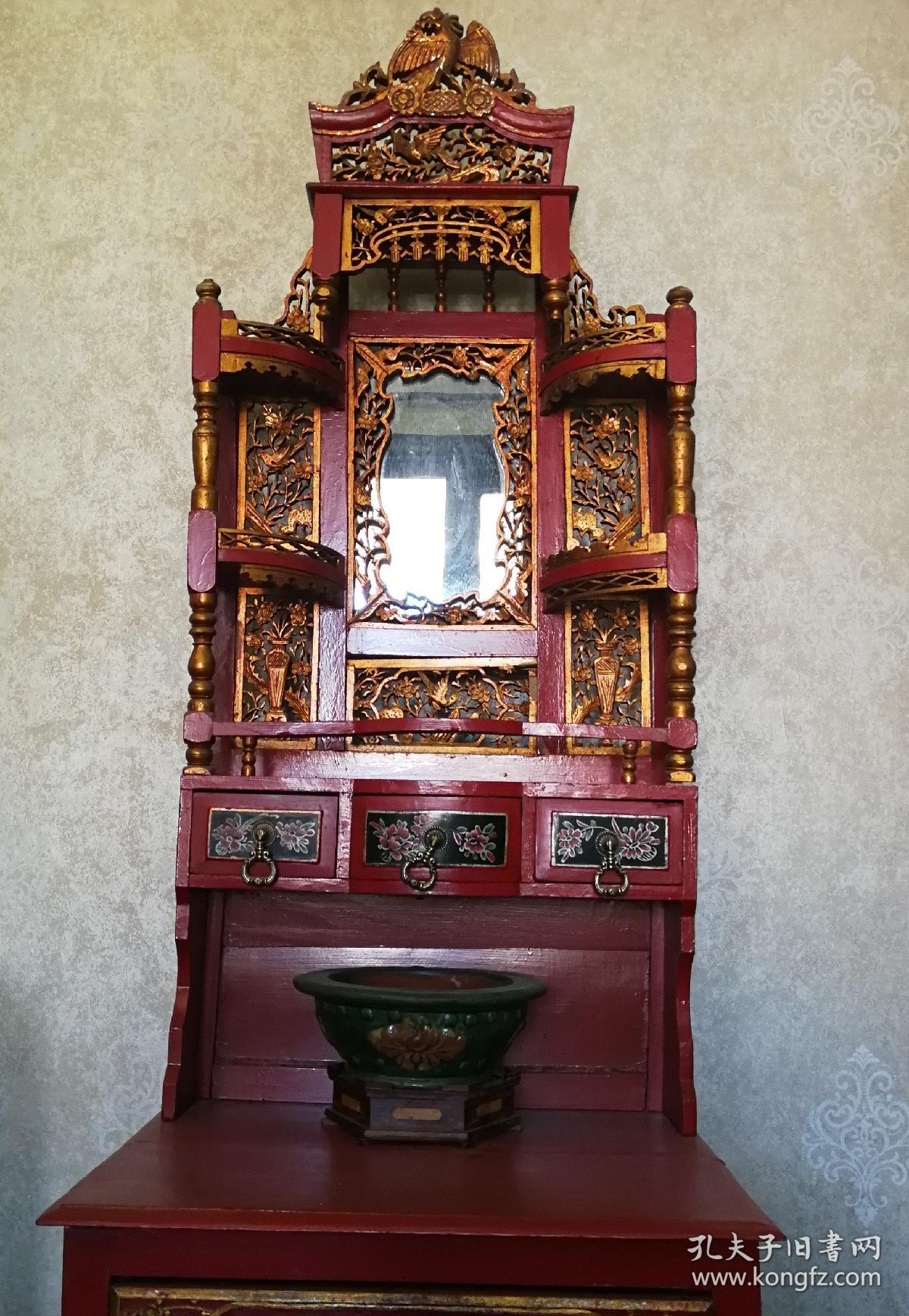 民国朱砂鎏金大漆彩绘镂空透雕艺术柜一台，北京市大兴区自取，不邮寄