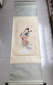 清代著名画家【改琦】中堂国画 红楼梦之《黛玉葬花》工笔纯手绘 精装精裱立轴精品 有铭文款识 朱红印章 品如图