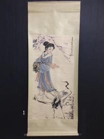 现代著名画家【白伯骅】四尺中堂国画 红楼梦人物 金陵十二钗之《李纨》工笔纯手绘 精装精裱立轴精品 有铭文款识 朱红印章 品如图