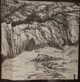 画家丁力老师手绘山水没落章款（画片2. ）尺寸69公分×68公分