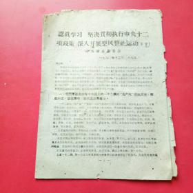 老资料，中共唐县县委会：坚决贯彻执行中央十二项政策，深入开展整风整社，1960年8页…