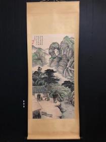 近现代著名画家 国画大师【黄宾虹】山水中堂国画《青山碧水》工笔纯手绘 精裱立轴精品 有铭文款识 朱红印章 品如图