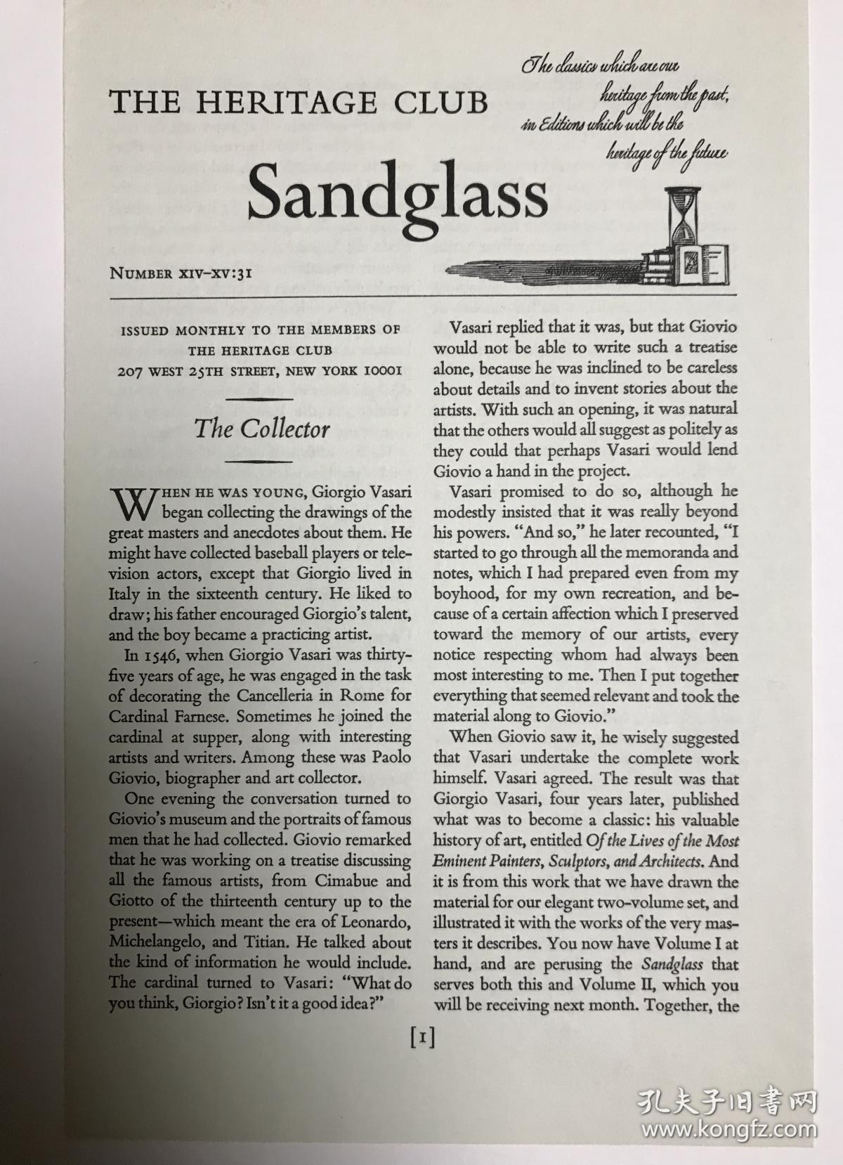 意大利艺术家名人传  全2卷   彩色插图  布脊精装  书脊烫金 大开本   Sandglass、套盒全 书后附有注释和词汇表   大开本