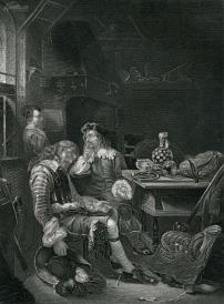 1851年钢版画《守卫的房间》27×20.5厘米