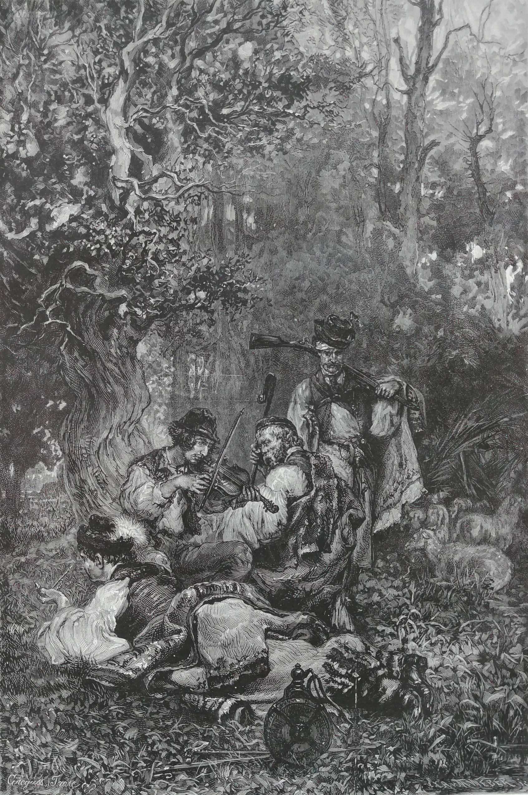 1880年木口木刻版画《森林里的吉普赛音乐会》41.5×27.5厘米