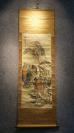 L  16492   （转店铺） 绢本名家（佚名/ 修生）手绘青绿山水人物    装裱精美！