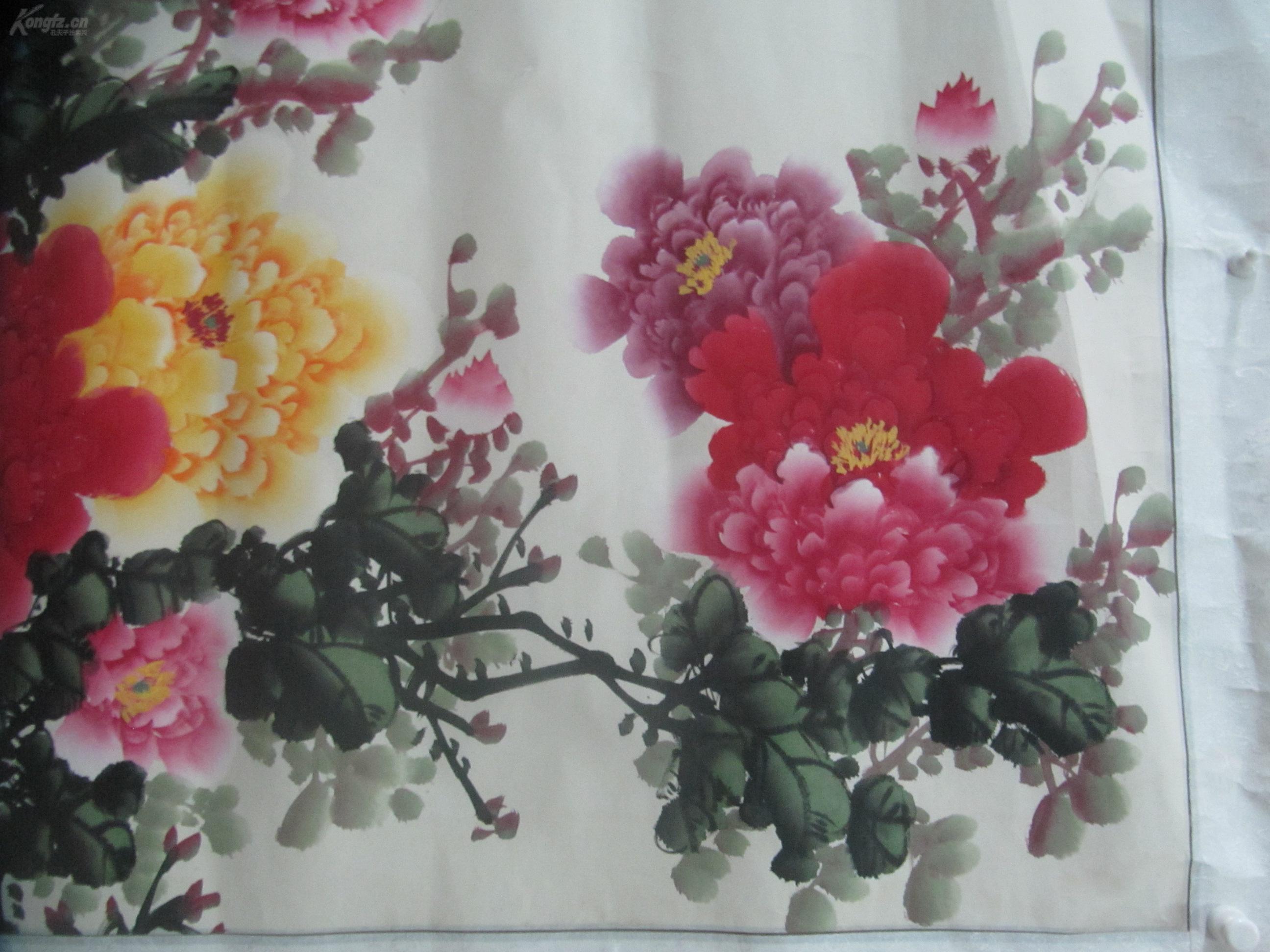 原装裱中国美术家学会山东分会会员王铎国画作品一幅花开富贵中心尺寸